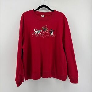 Holiday Editions Women Red Embroidered Ice Skating Dog Penguin Cat Sweatshirt XL